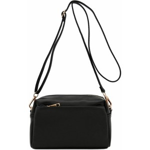 BEAFUP Triple Zip Small Crossbody Bag - Faux Leather Shoulder Bag with Gold Tone Hardware and Adjustable Strap - Zipper Closure for Everyday - 1 of 4