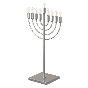 Chabad Style Hanukkah Menorah for Entryway, Living Room, Office, and Kitchen with LED Light Bulbs - 1 of 4