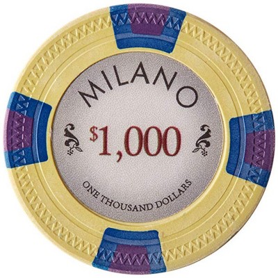 Slickblue 25-Count Milano 10g Clay Poker Chips, Real Casino Look, Compression Molded, Stylish Inlay Design, $10-$10,000