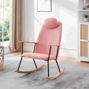CAVINAS Teddy Fabric Glider Rocking Chair with High Backrest and Adjustable Headrest Pillow,Upholstered Rocking Chair,Nursery Accent Chair for Bedroom - 1 of 4
