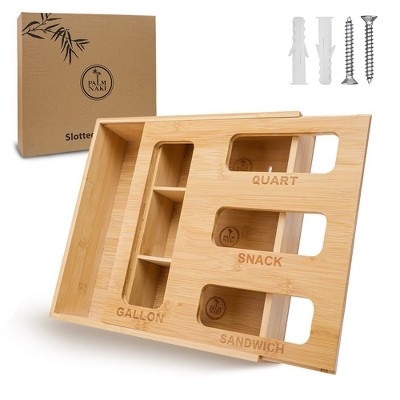 Palm Naki Bamboo Slotted Ziplock Bag Organizer for Kitchen