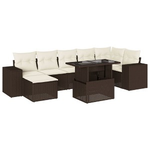vidaXL 8 Piece Patio Sofa Set with Cushions Poly Rattan - Brown and Cream without storage - 1 of 4