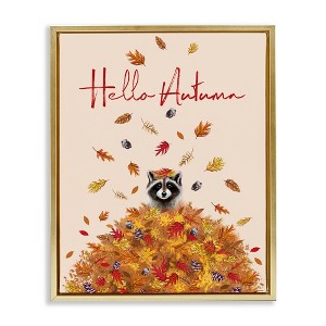 Stupell Industries Hello Autumn Raccoon Black Framed Floater Canvas Wall Art - 1 of 4