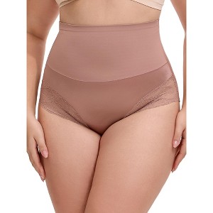 INSPIRE CHIC Women's Lace Trimmed Underwear Tummy Control High Waisted Soft Breathable Full Coverage Briefs - 1 of 4
