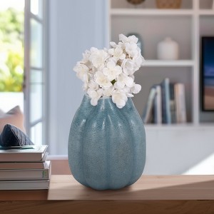 Coastal Glass Vase - Elegant Urchin Shape - Sturdy Handcrafted Glass - Modern Decorative Accent for Home, Office, Bedroom & Living Room - Blue - 1 of 4