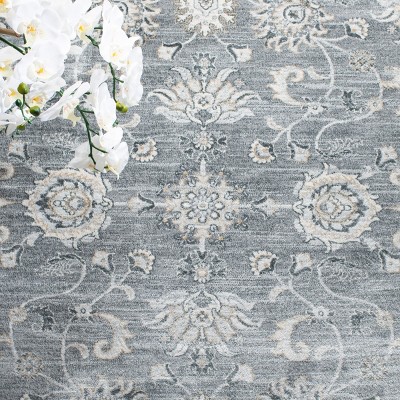 Isabella 8' Round Grey and Cream Synthetic Oriental Rug