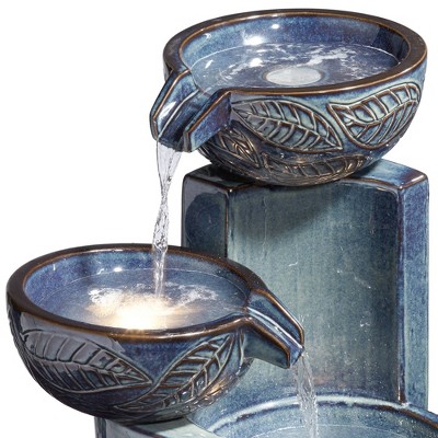 Midnight Blue Ceramic Cascading Bowls Outdoor Fountain with LED Light