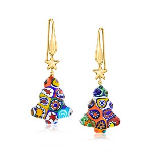 Ross-Simons Italian Multicolored Murano Glass Millefiori Christmas Tree Drop Earrings With 18kt Gold Over Sterling - 1 of 4