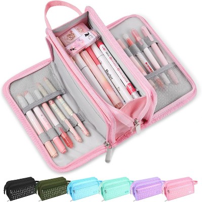 Fmeida Large Pencil Case, Big Capacity Pencil Pouch Pen Bag with 3 Compartment, Portable Canvas Stationery Organizer with Zipper