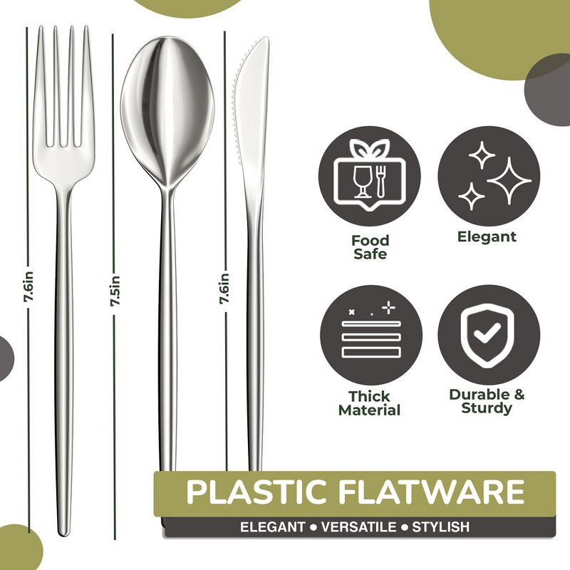 Exquisite Combo Pack Silver plastic disposable silverware set- Includes Silverware plastic - Plastic Cutlery Set, 4 of 8