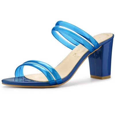 Allegra K Women's Clear Strappy Slide Mule Block Heel Sandal