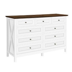 Lyngins Wood Rustic 9-Drawer Dresser With X-shaped Side Supports‌,Chest of Drawers with Silver Handles,Storage Furniture for Bedroom,Living Room - 1 of 4