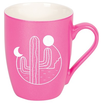 Elanze Designs 10 Ounce Ceramic Decorative Laser Engraved Giftable Novelty Tea Coffee Cup Mug Princess Pink Cactus Moon and Sun