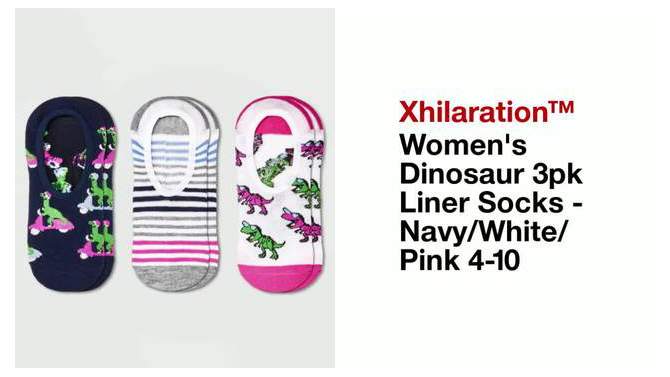 Women&#39;s Dinosaur 3pk Liner Socks - Xhilaration&#8482; Navy/White/Pink 4-10, 2 of 5, play video