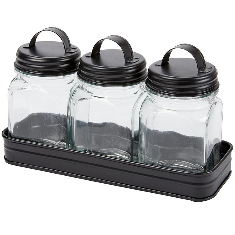 The Lakeside Collection Set of 3 Glass Canisters in Galvanized Tray, 3 of 4