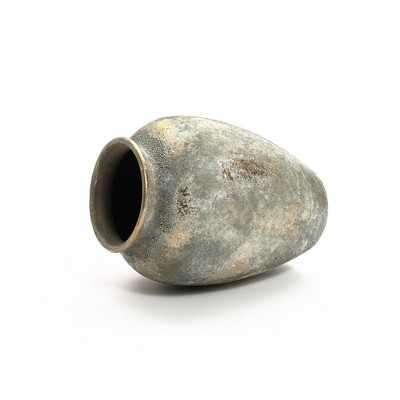 Rustic Gold and Brown Ceramic 13.6-Inch Tall Urn Vase