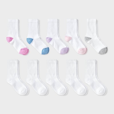 Girls' 10pk Crew Socks - Cat & Jack™ White