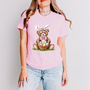 Teddy Bear Easter Basket Watercolor - Women's Short Sleeve Graphic T-Shirt - 1 of 4