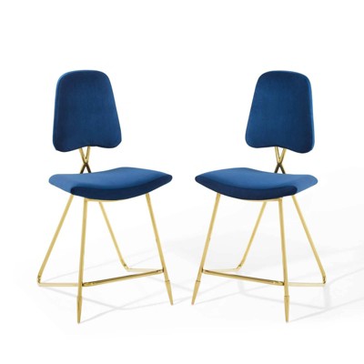 Set of 2 Ponder Performance Velvet Counter Height Barstools Navy - Modway