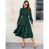 Women's Ruffle Mock Neck Long Sleeve Smocked Midi Dress Casual Floral Print Elastic Waist Tiered Long Dress - 3 of 4
