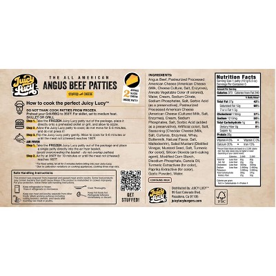 Juicy Lucy Angus Beef Patties Stuffed with American Cheese - Frozen - 32oz/6ct