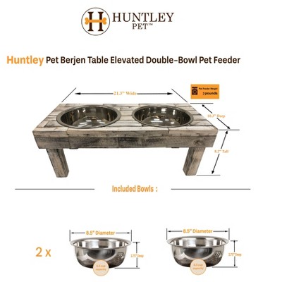 Large White Wash Reclaimed Wood Elevated Double Bowl Feeder