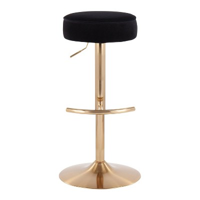 Black Velvet Adjustable Swivel Barstool with Gold Metal Base