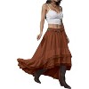 Women's Western Boho Skirt - Lace Ruffle Asymmetrical Hem Cowgirl Style Rust Brown - 2 of 4