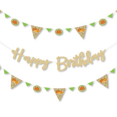 Big Dot of Happiness Pumpkin Patch - Fall Birthday Party Letter Banner Decor - 36 Cutouts and No-Mess Real Gold Glitter Happy Birthday Banner Letters