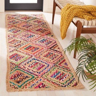 Natural and Red Geometric Handmade Jute Area Rug, 8' x 10'
