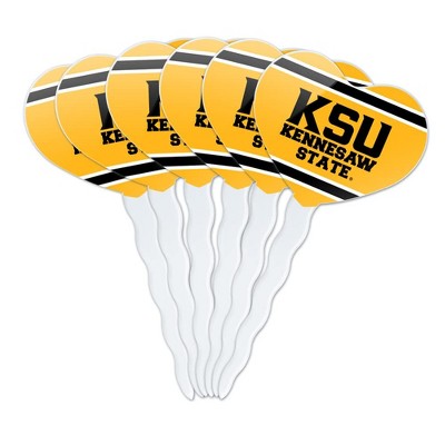Kennesaw State KSU Stripes Heart Love Cupcake Picks Toppers Decoration Set of 6