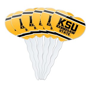 Kennesaw State KSU Stripes Heart Love Cupcake Picks Toppers Decoration Set of 6 - 1 of 4