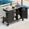 55.5" Outdoor Kitchen Island with Sink, Stainless Steel Prep Table with Spice Rack & Lockable Wheels, BBQ Grill Cart Station, Black - ModernLuxe - 2 of 4