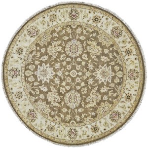 8'  Gold and Tan Wool Oriental Hand Knotted Round Rug - 1 of 3