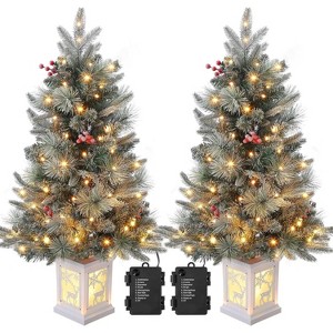 3ft Pre-assembled Lights Snowflake Christmas Tree, Small Artificial Christmas Tree with Elk Light Base and 78 LED Lights, 8 Lighting Modes Hinged - 1 of 4