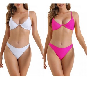 INSPIRE CHIC Women's Halter Underwire Adjustable Spaghetti Straps Triangle Bottoms Swimwear Bathing Bikini Suits 2 Sets - 1 of 4