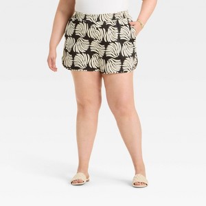 Women's High-Rise Satin Pull-On Shorts - A New Day™ Navy Blue Floral - 1 of 3
