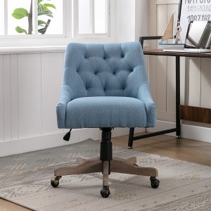 Upholstered Swivel Office Chair, Modern Rolling Vanity Chairs, 360-Degree Swivel Casters, Height Adjustable Task Chairs - 1 of 4