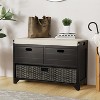Fortune Candy 32'' Solid Wood Entryway Bench with Storage Cabinet, Removable Basket and Linen Cushion, Indoor Shoe Organizer - 2 of 4