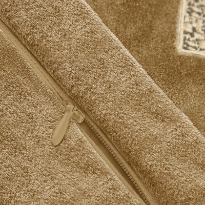 Gold Velvet Euro Sham with Geometric Embroidery