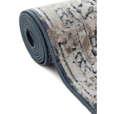 Beige & Light Blue Easy-Care Stain-Resistant Synthetic Area Rug, 6' x 9'