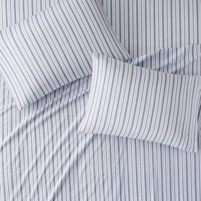 Full Blue Stripe Cotton Percale Sheet Set
