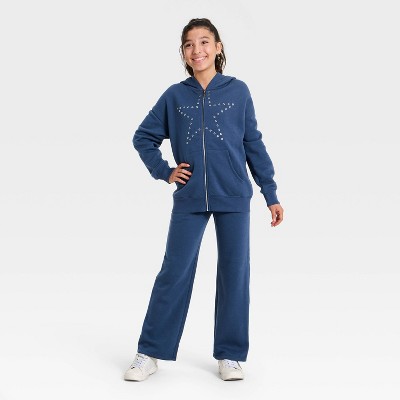 Art Class Girls' Oversized Fleece Zip Hoodie art class™ Navy Blue M — фото 2