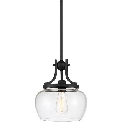 Regency Hill Black Mini Pendant Light 10 1/2" Wide Industrial Clear Glass Shade for Dining Room House Bedroom Kitchen Island High