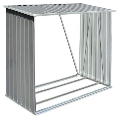 Gray Galvanized Steel Log Storage Shed with Sloping Roof