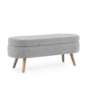 TiramisuBest Ottoman Oval Storage Bench with Rubber Wood Legs, Green Fabric Footstool, 250LB Capacity (43.5"x16"x16") - 1 of 4
