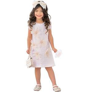 Pink Sequin Daisy Pearl-Accent Shift Dress Mia Belle Girls - 1 of 4