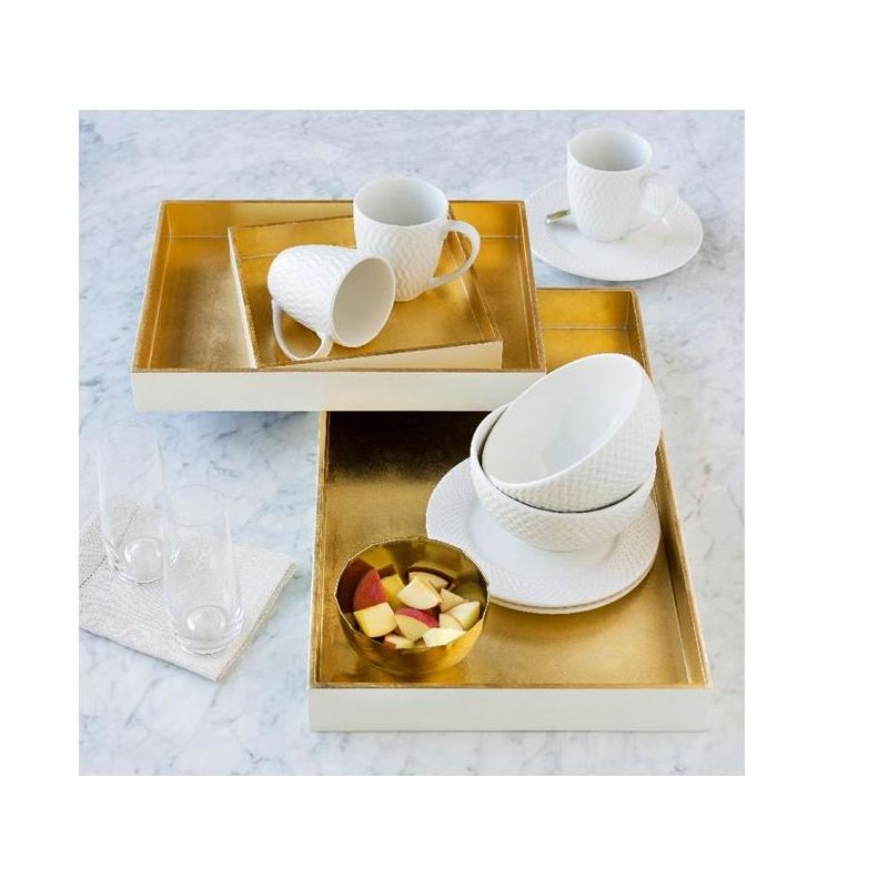 Mark & Day Brezovo 2"H x 12"W x 20"D, 2"H x 11"W x 14"D, 2"H x 9"W x 9"D Glam White Decorative Trays and Platters, 2 of 5