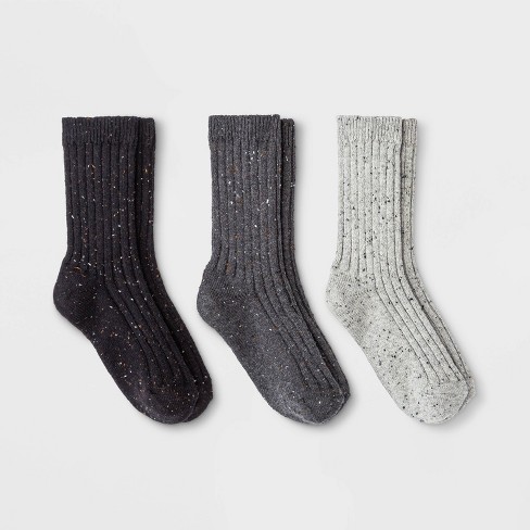 Women's Fine Ribbed Nep 3pk Crew Socks - Universal Thread™ Black/Charcoal  Heather/Heather Gray 4-10
