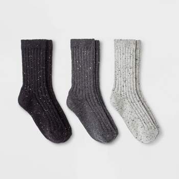 Women's Fine Ribbed Nep 3pk Crew Socks - Universal Thread™ Black/Charcoal Heather/Heather Gray 4-10